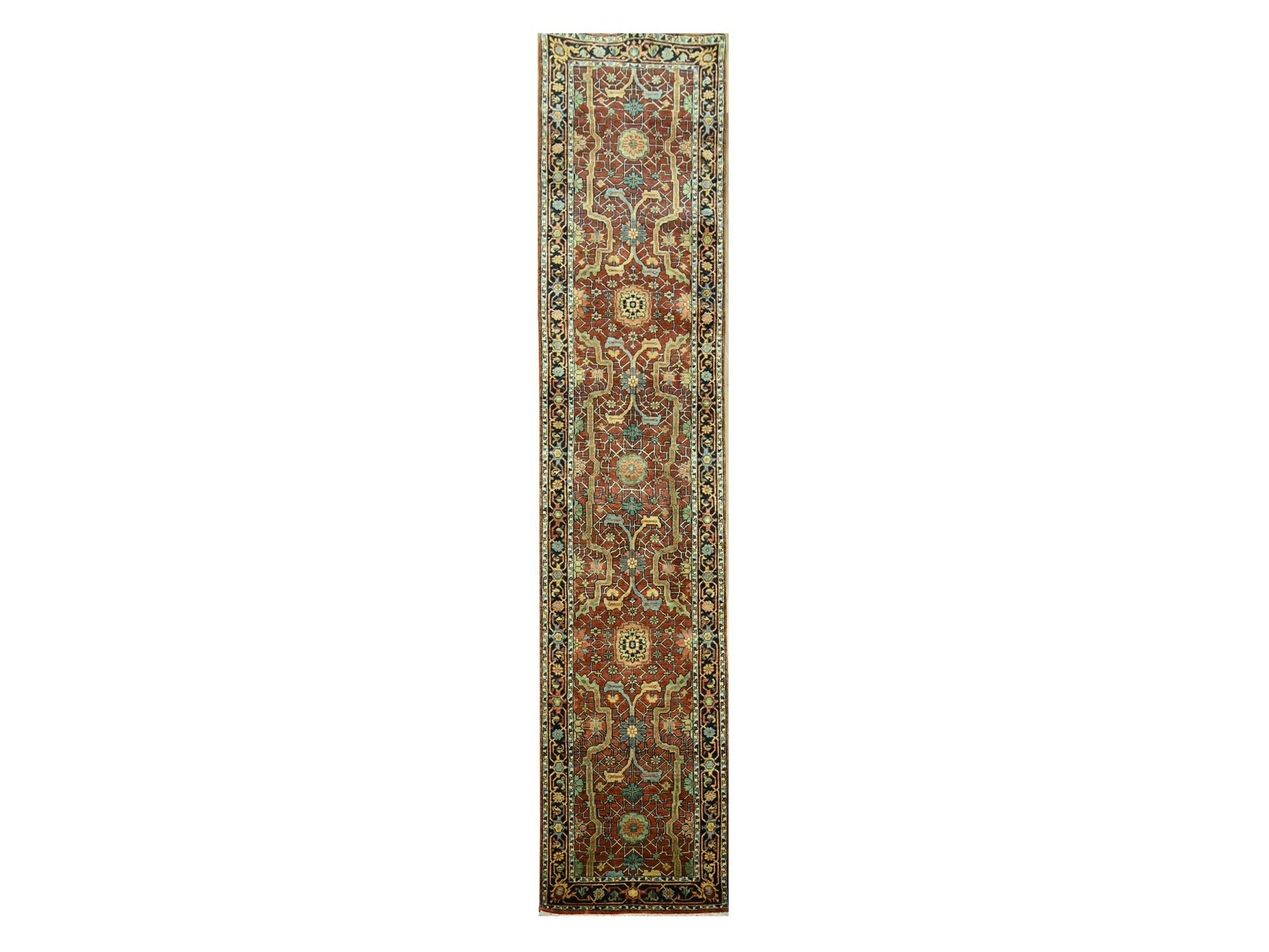 Heriz Heriz hand-knotted wool runner in Red & Midnight Blue, 2'6" x 12' — SKU O076235