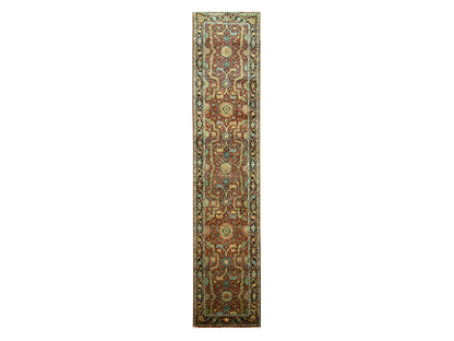 Heriz Heriz hand-knotted wool runner in Red & Midnight Blue, 2'6" x 12' — SKU O076235
