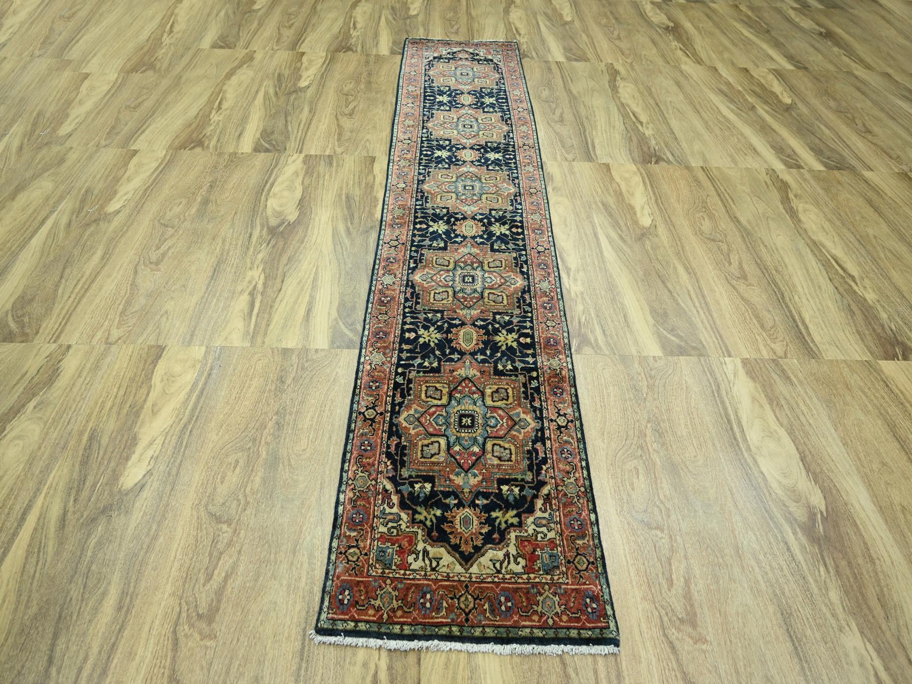 Blue 2'6" x 11'5" Traditional Hand knotted Wool Rug - Sku: O076236