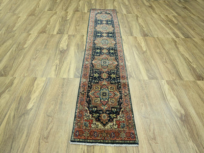 Blue 2'6" x 11'5" Heriz Hand knotted Wool Rug - Sku: O076236