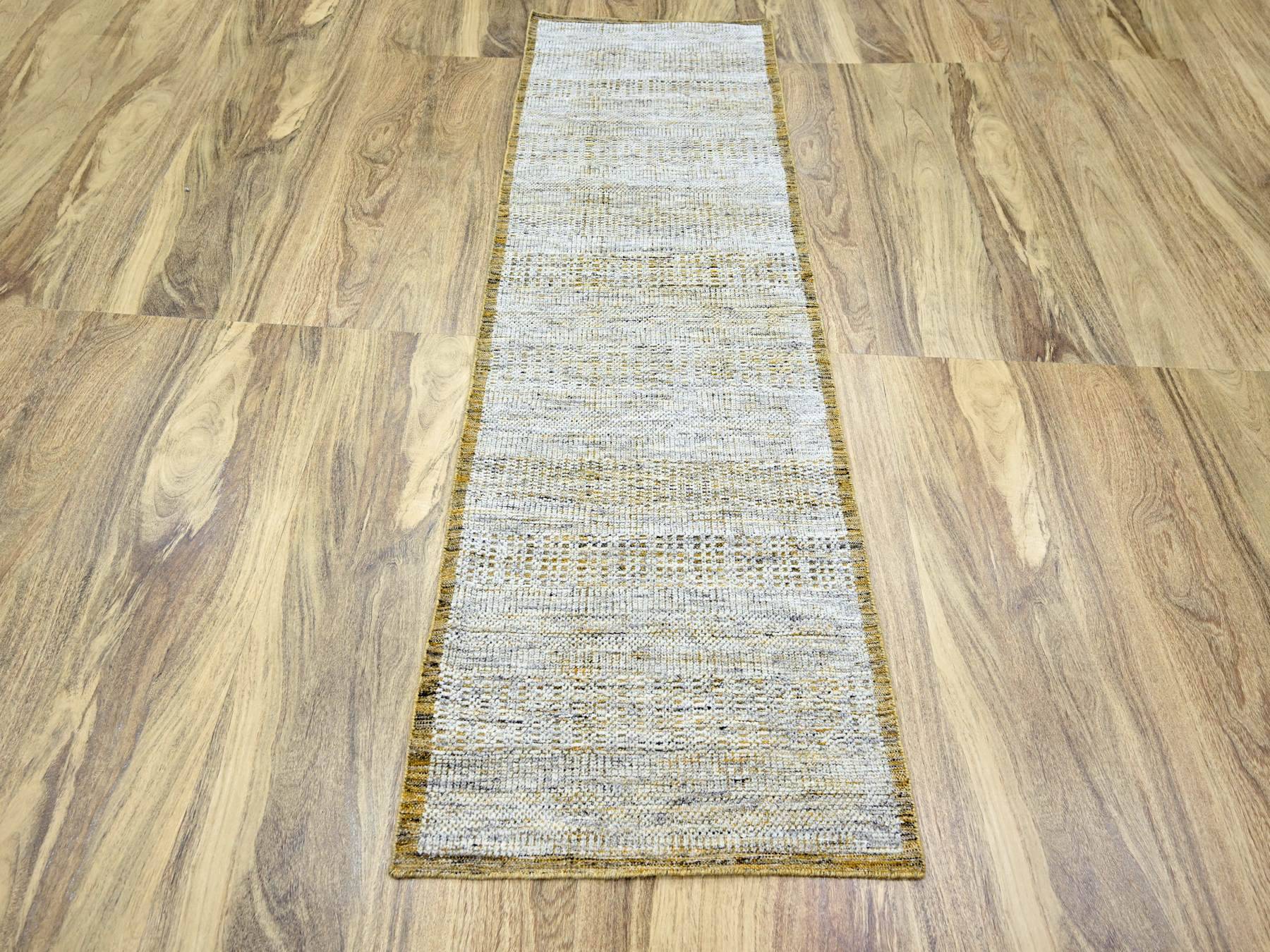 Modern / Contemporary hand-knotted wool runner in Yellow, 2'7" x 8'2" — SKU O076247 (view 2)