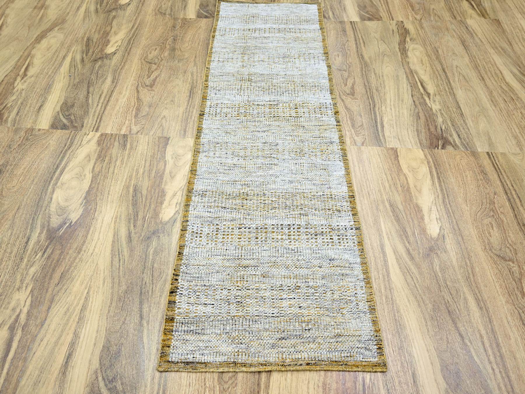 Modern / Contemporary hand-knotted wool runner in Yellow, 2'7" x 6' — SKU O076248 (view 2)