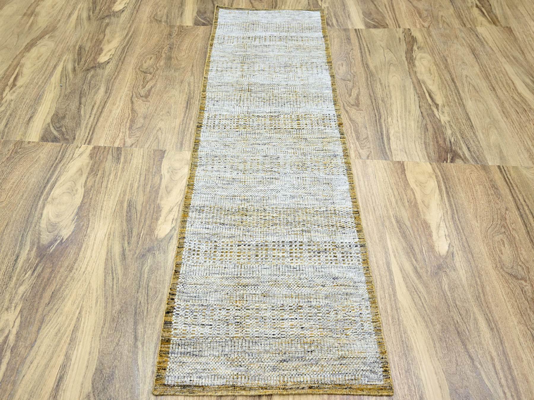 Modern / Contemporary hand-knotted wool runner in Yellow, 2'7" x 8'2" — SKU O076249 (view 2)