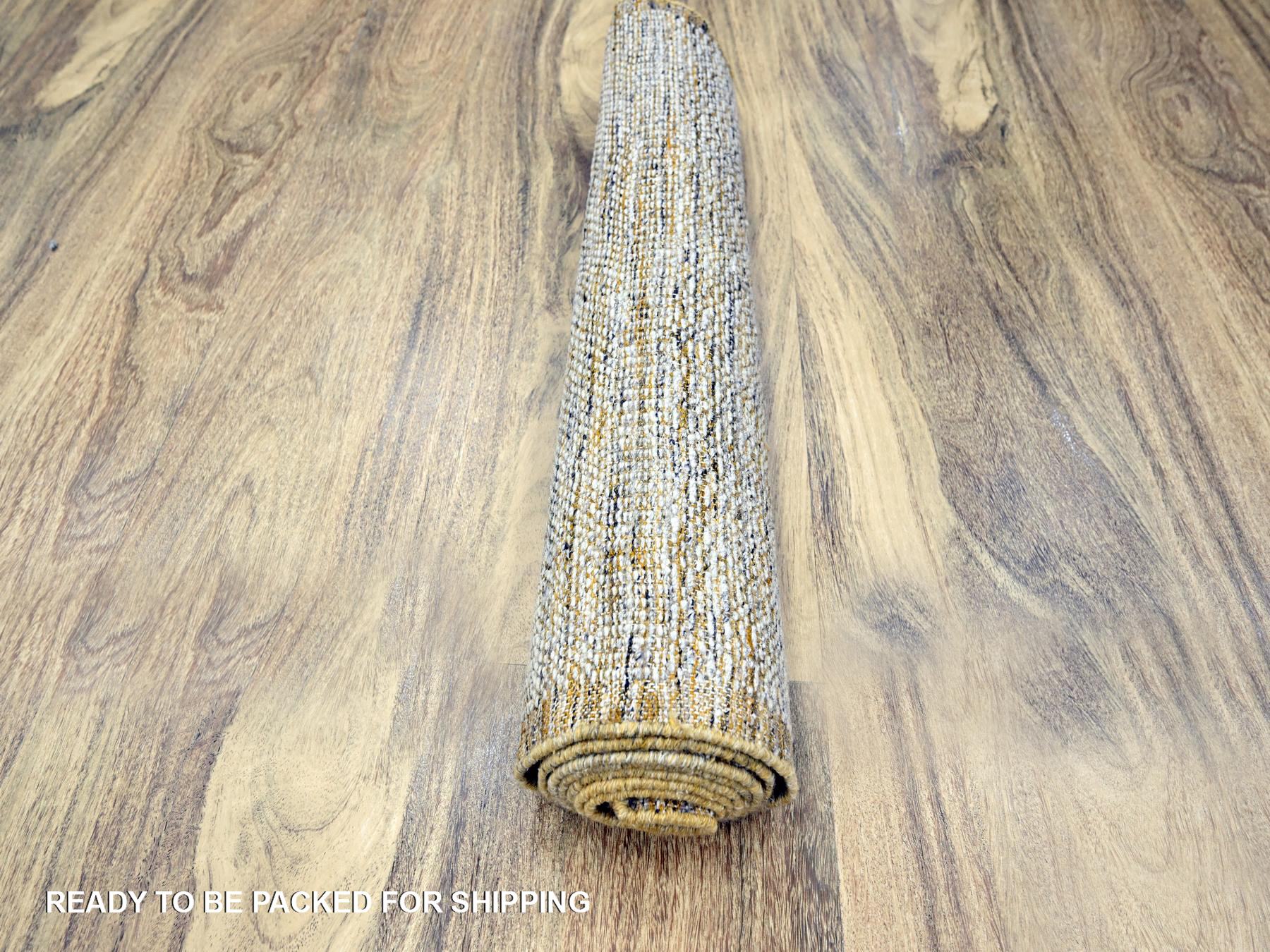 Modern / Contemporary hand-knotted wool runner in Yellow, 2'7" x 8'2" — SKU O076249 (view 5)