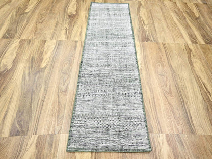 Green 2'3" x 7'11" Modern / Contemporary Hand knotted Wool Rug - Sku: O076253