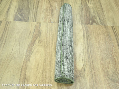 Green 2'3" x 7'11" Modern / Contemporary Hand knotted Wool Rug - Sku: O076253
