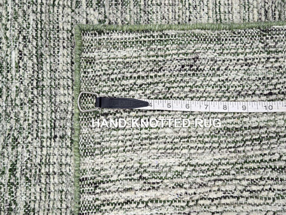 Green 2'3" x 7'11" Modern / Contemporary Hand knotted Wool Rug - Sku: O076253