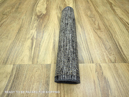 Brown 2'6" x 8'0" Modern / Contemporary Hand knotted Wool Rug - Sku: O076266