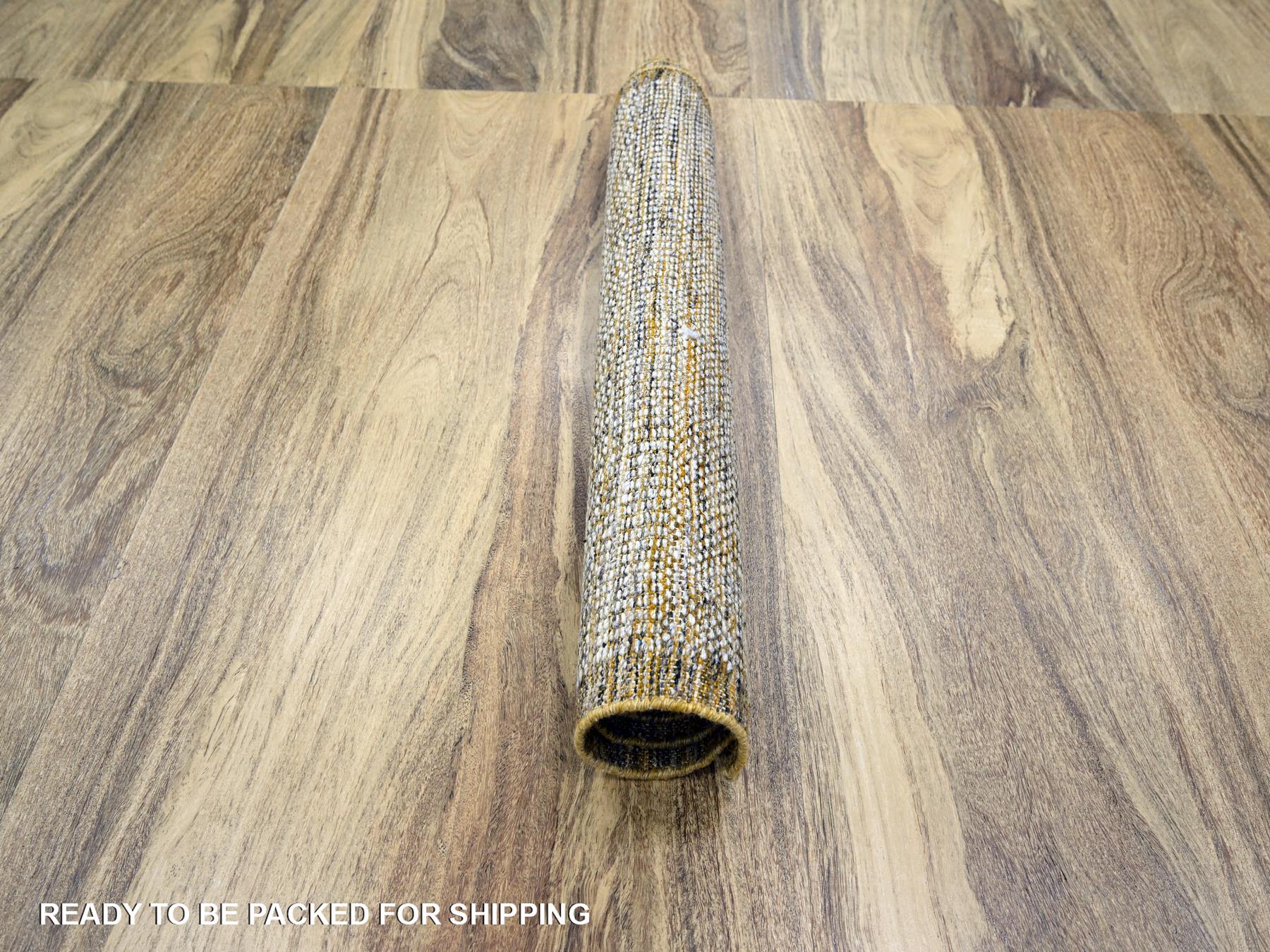 Modern / Contemporary hand-knotted wool runner in Yellow, 2'8" x 6' — SKU O076272 (view 5)