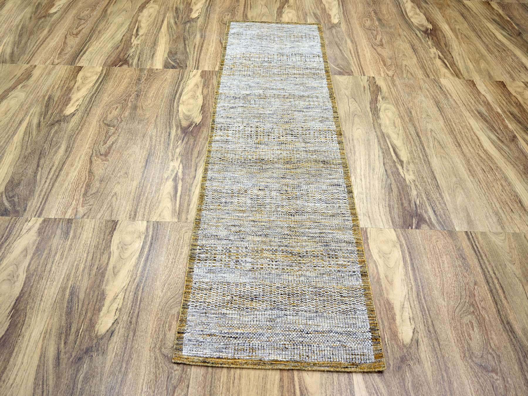 Modern / Contemporary hand-knotted wool runner in Yellow, 2'8" x 8'2" — SKU O076273 (view 2)