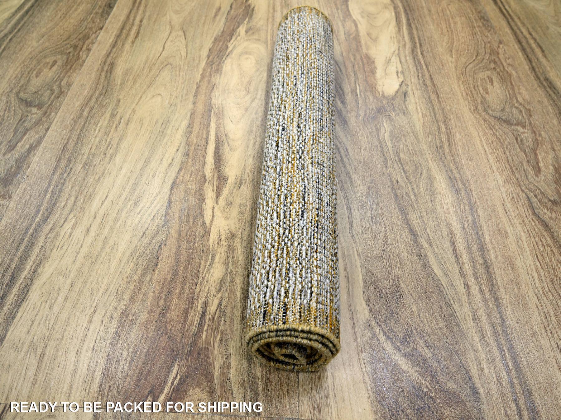 Modern / Contemporary hand-knotted wool runner in Yellow, 2'8" x 8'2" — SKU O076273 (view 5)