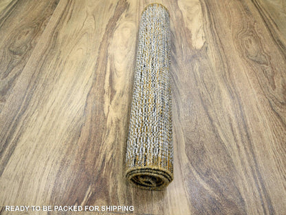 Modern / Contemporary hand-knotted wool runner in Yellow, 2'8" x 8'2" — SKU O076273 (view 5)