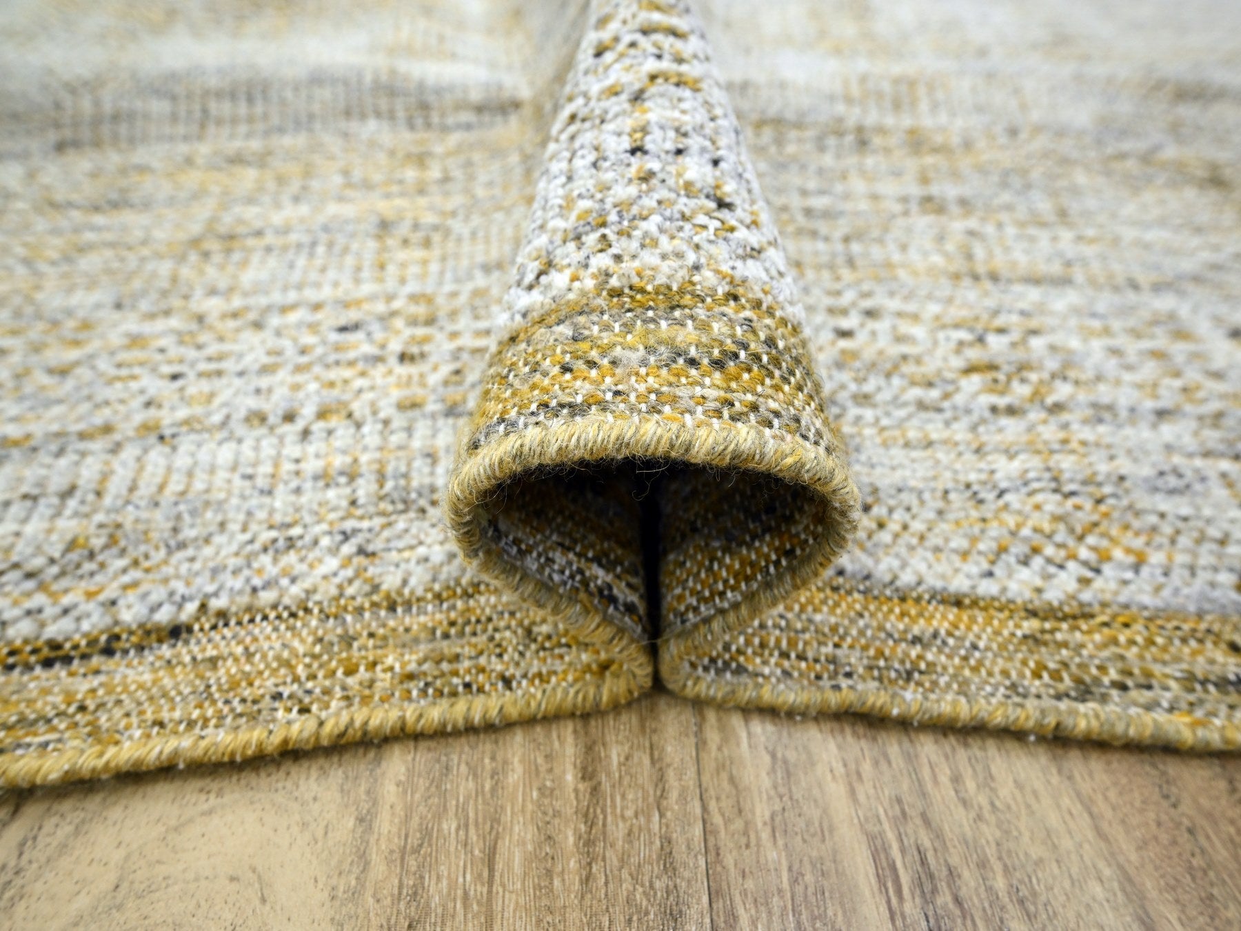 Modern / Contemporary hand-knotted wool rug in Yellow, 10' x 13'10" — SKU O076290 (view 5)