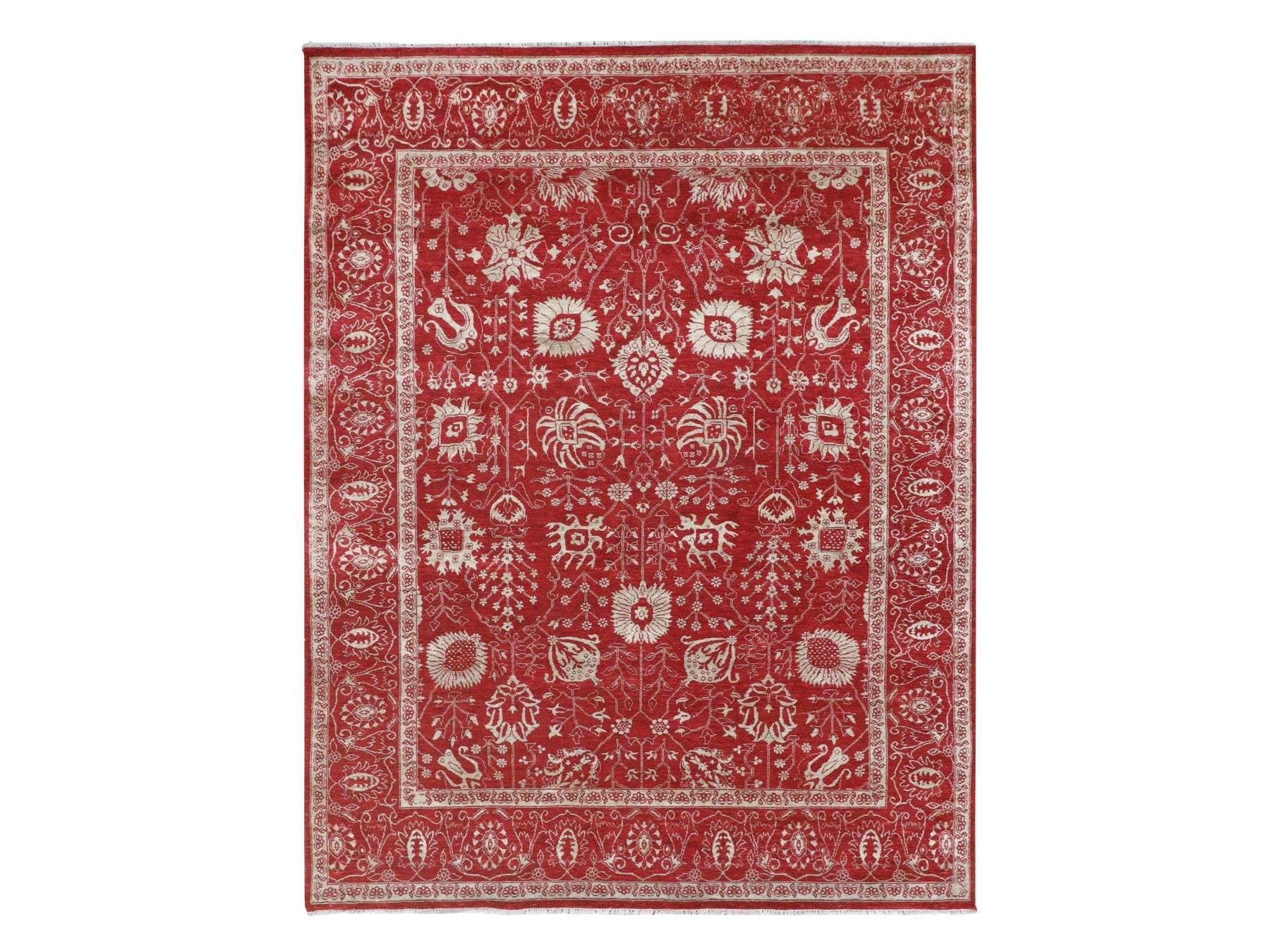 Tabriz Transitional hand-knotted wool/silk rug in Red, 7'9" x 10' — SKU O076306