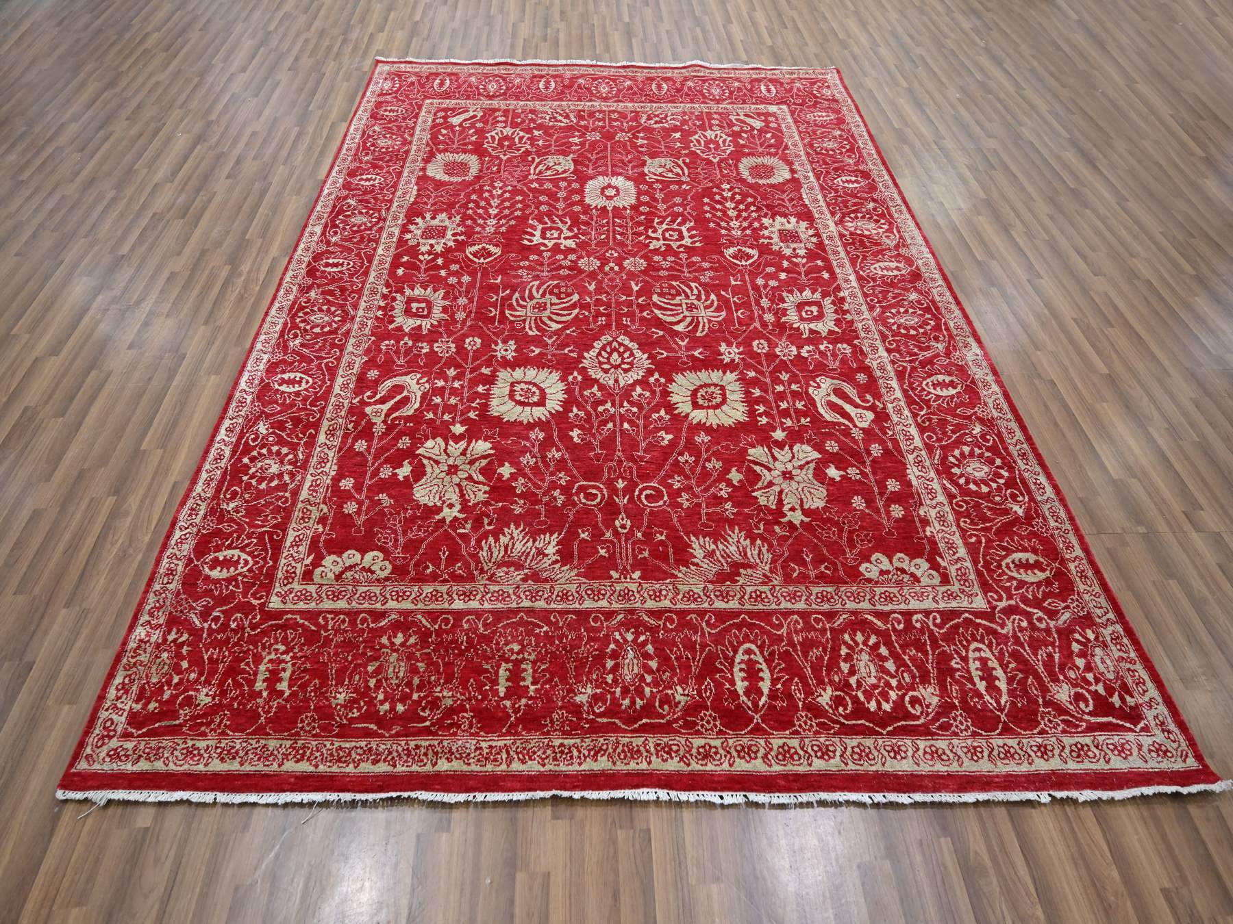 Tabriz Transitional hand-knotted wool/silk rug in Red, 7'9" x 10' — SKU O076306 (view 2)