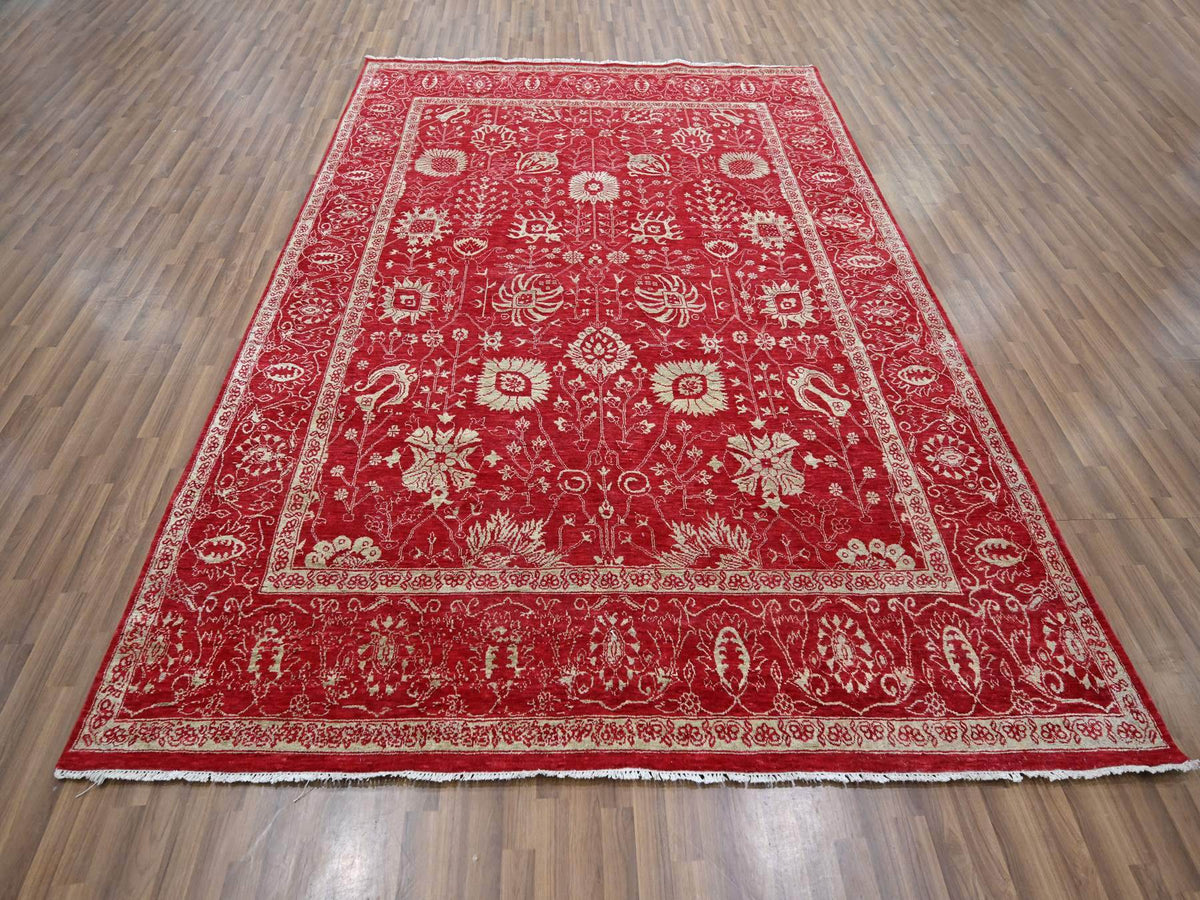 Tabriz Transitional hand-knotted wool/silk rug in Red, 7'9" x 10' — SKU O076306 (view 2)