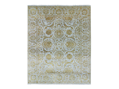 Transitional hand-knotted wool/silk rug in Blue, 8' x 9'11" — SKU O076308