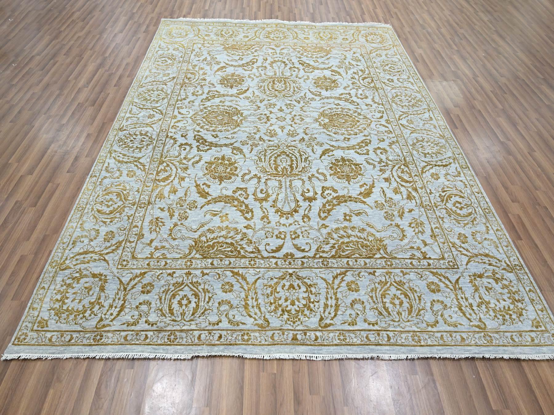 Transitional hand-knotted wool/silk rug in Blue, 8' x 9'11" — SKU O076308 (view 2)