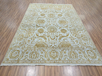 Blue 8'0" x 9'11" Transitional Hand knotted Wool/Silk Rug - Sku: O076308