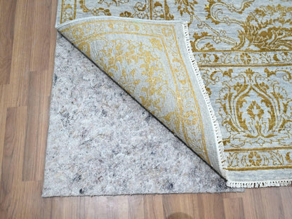 Blue 8'0" x 9'11" Transitional Hand knotted Wool/Silk Rug - Sku: O076308