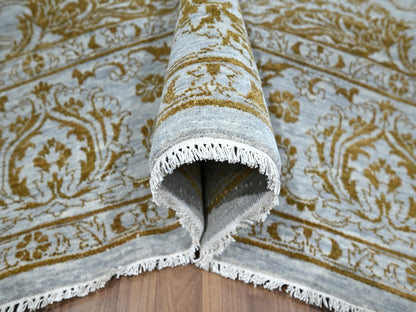Blue 8'0" x 9'11" Transitional Hand knotted Wool/Silk Rug - Sku: O076308