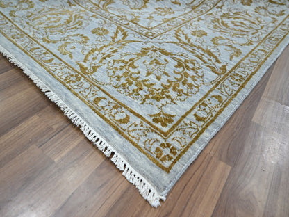 Blue 8'0" x 9'11" Transitional Hand knotted Wool/Silk Rug - Sku: O076308