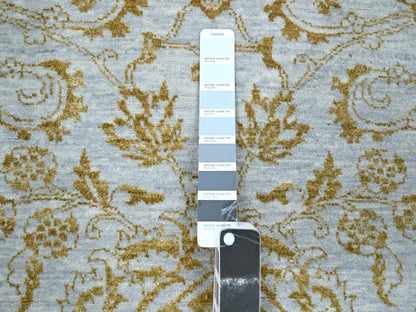 Blue 8'0" x 9'11" Transitional Hand knotted Wool/Silk Rug - Sku: O076308