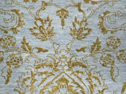 Blue 8'0" x 9'11" Transitional Hand knotted Wool/Silk Rug - Sku: O076308