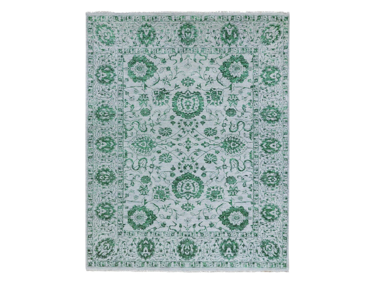 Tabriz Transitional hand-knotted wool rug in Green & Ivory, 8' x 10'1" — SKU O076310