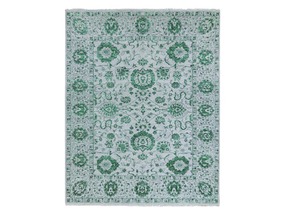 Green 8'0" x 10'1" Transitional Hand knotted Wool Rug - Sku: O076310