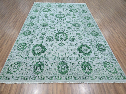 Green 8'0" x 10'1" Transitional Hand knotted Wool Rug - Sku: O076310