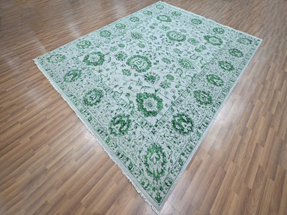 Green 8'0" x 10'1" Transitional Hand knotted Wool Rug - Sku: O076310