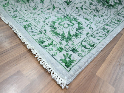 Green 8'0" x 10'1" Transitional Hand knotted Wool Rug - Sku: O076310