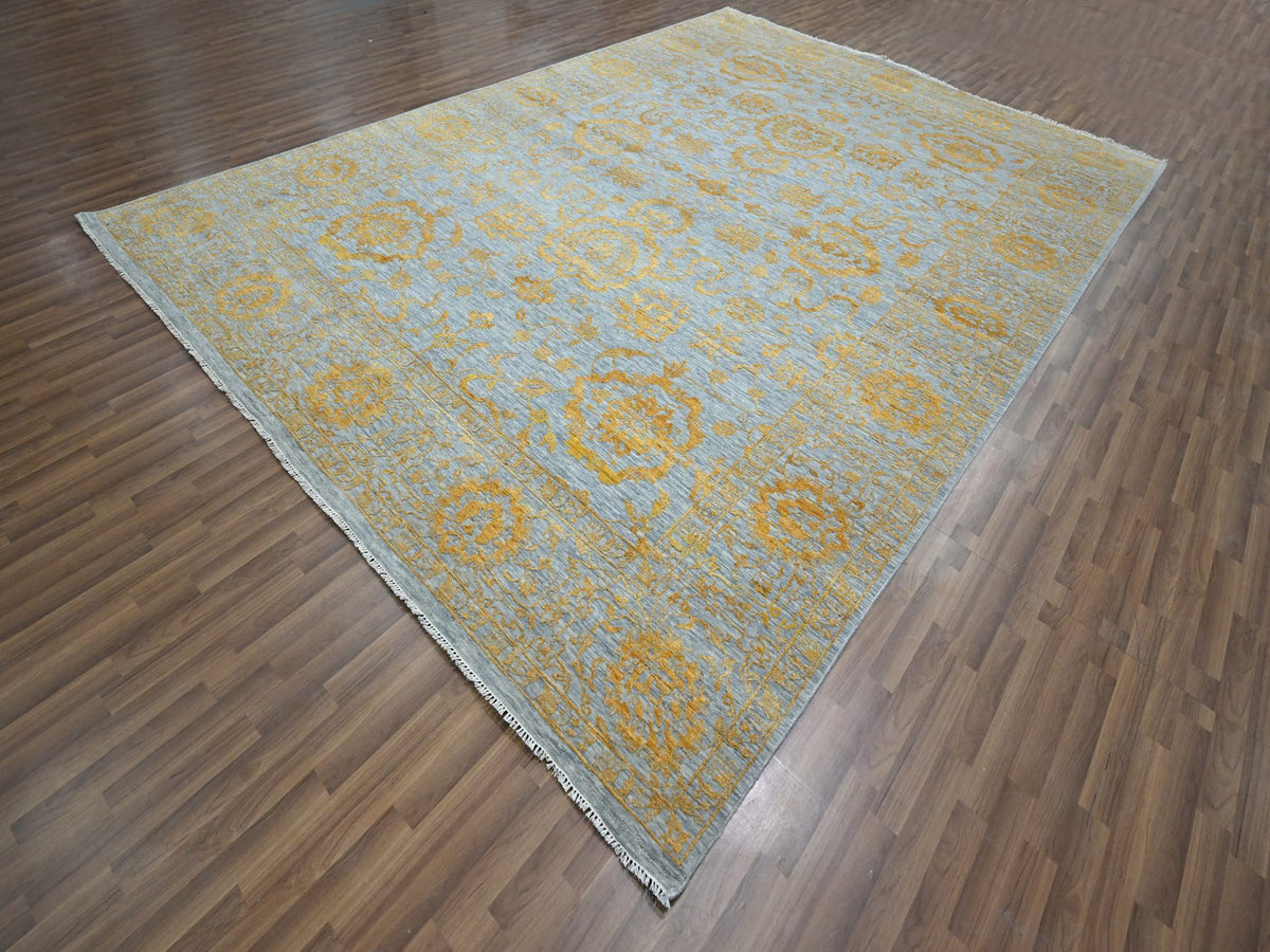 Transitional hand-knotted wool/silk rug in Yellow & Gold, 10' x 13'11" — SKU O076312 (view 3)