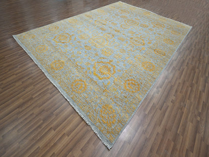 Transitional hand-knotted wool/silk rug in Yellow & Gold, 10' x 13'11" — SKU O076312 (view 3)