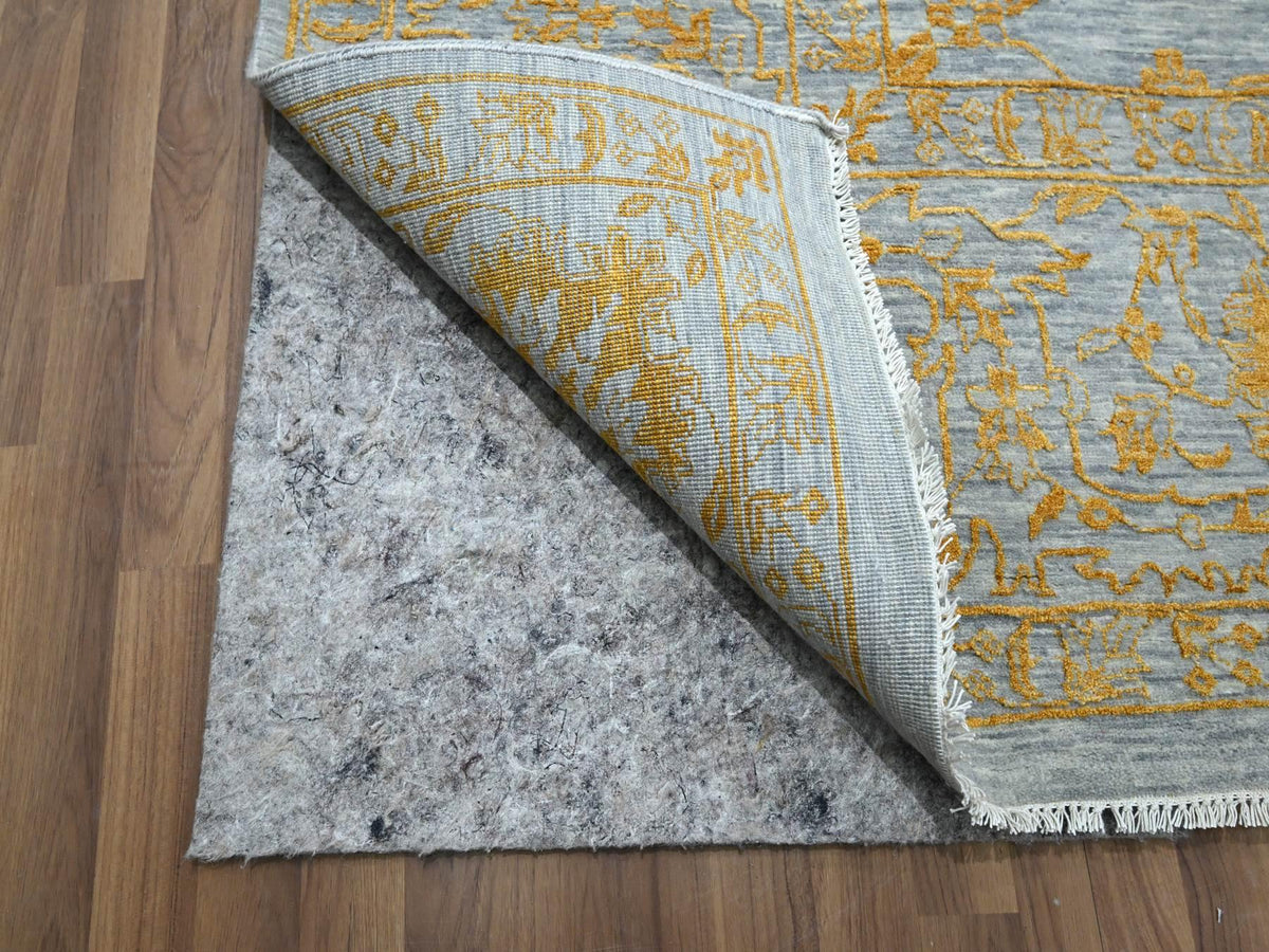 Transitional hand-knotted wool/silk rug in Yellow & Gold, 10' x 13'11" — SKU O076312 (view 4)