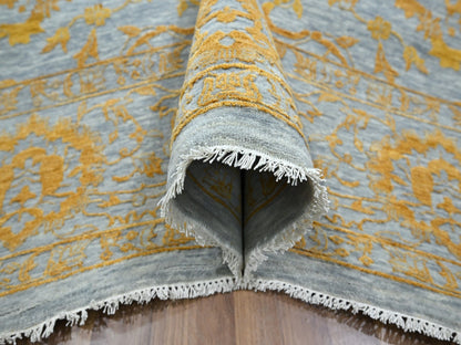 Transitional hand-knotted wool/silk rug in Yellow & Gold, 10' x 13'11" — SKU O076312 (view 5)