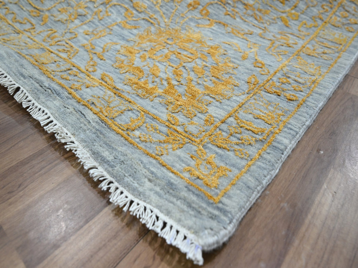 Transitional hand-knotted wool/silk rug in Yellow & Gold, 10' x 13'11" — SKU O076312 (view 6)