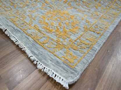 Transitional hand-knotted wool/silk rug in Yellow & Gold, 10' x 13'11" — SKU O076312 (view 6)