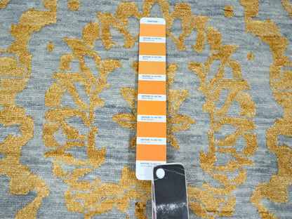 Transitional hand-knotted wool/silk rug in Yellow & Gold, 10' x 13'11" — SKU O076312 (view 7)