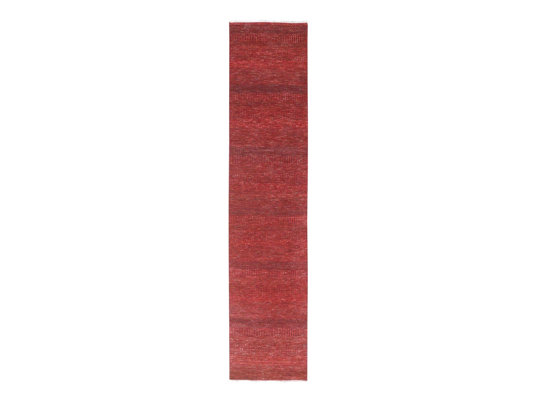 Modern / Contemporary hand-knotted wool/silk runner in Red, 2'6" x 11'10" — SKU O076317