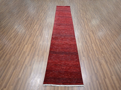 Modern / Contemporary hand-knotted wool/silk runner in Red, 2'6" x 11'10" — SKU O076317 (view 2)