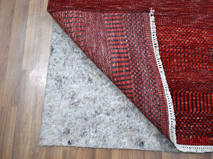 Modern / Contemporary hand-knotted wool/silk runner in Red, 2'6" x 11'10" — SKU O076317 (view 3)