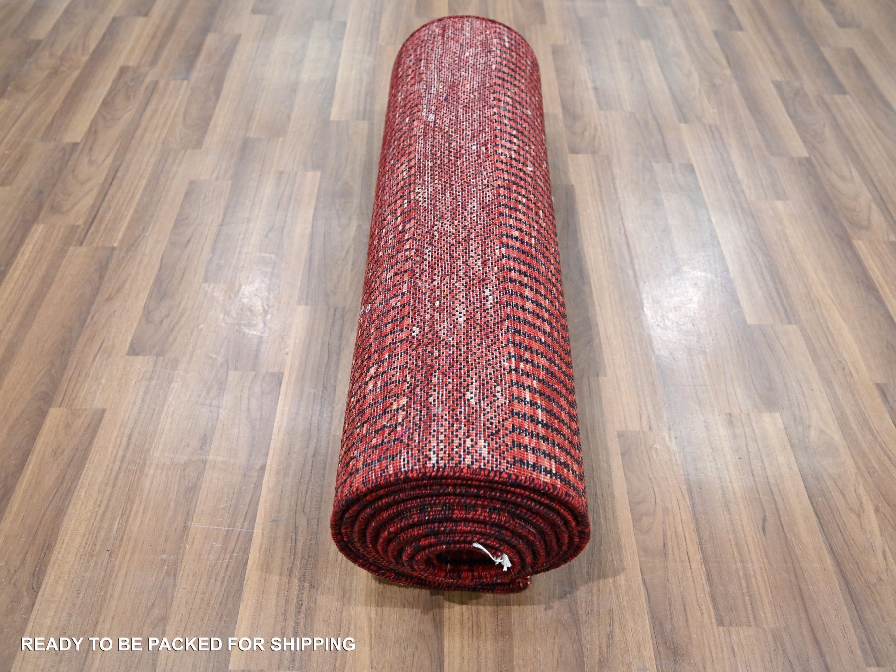 Modern / Contemporary hand-knotted wool/silk runner in Red, 2'6" x 11'10" — SKU O076317 (view 5)