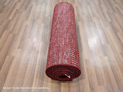 Modern / Contemporary hand-knotted wool/silk runner in Red, 2'6" x 11'10" — SKU O076317 (view 5)