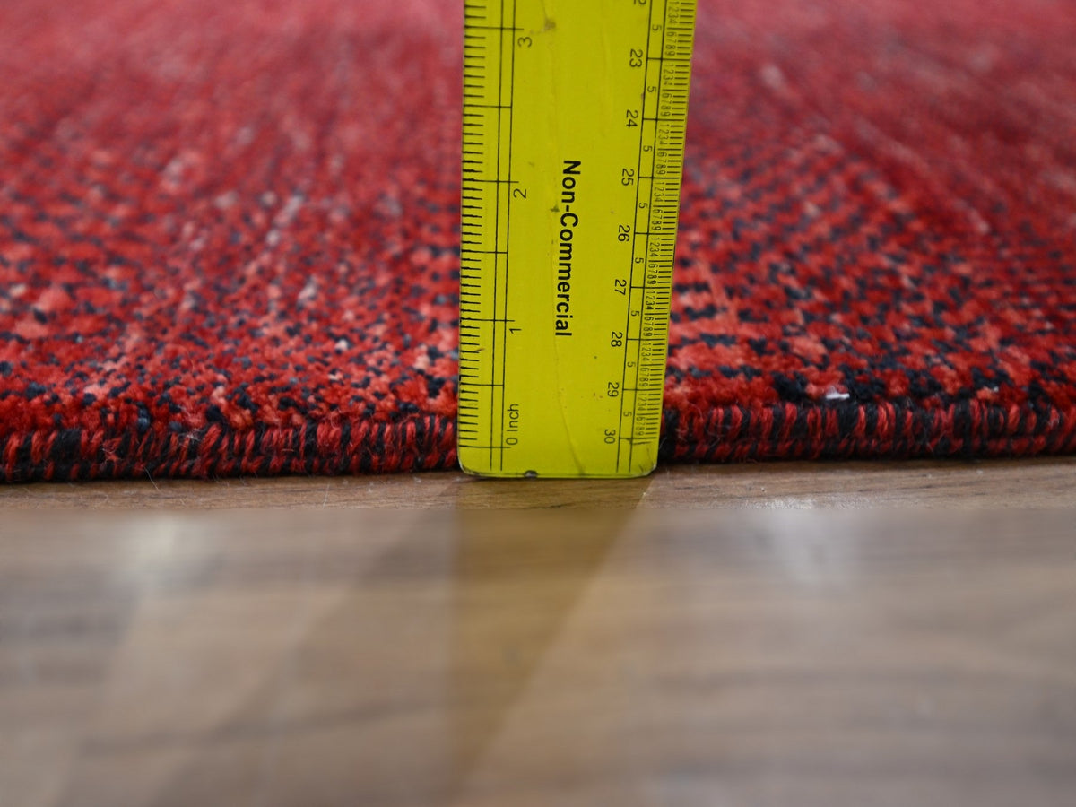 Modern / Contemporary hand-knotted wool/silk runner in Red, 2'6" x 11'10" — SKU O076317 (view 6)