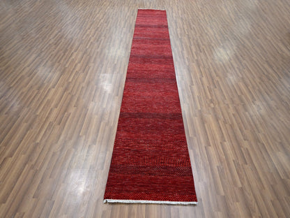 Modern / Contemporary hand-knotted wool/silk runner in Red, 2'5" x 13'11" — SKU O076318 (view 2)
