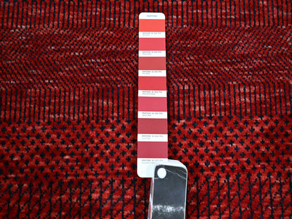Modern / Contemporary hand-knotted wool/silk runner in Red, 2'5" x 13'11" — SKU O076318 (view 4)