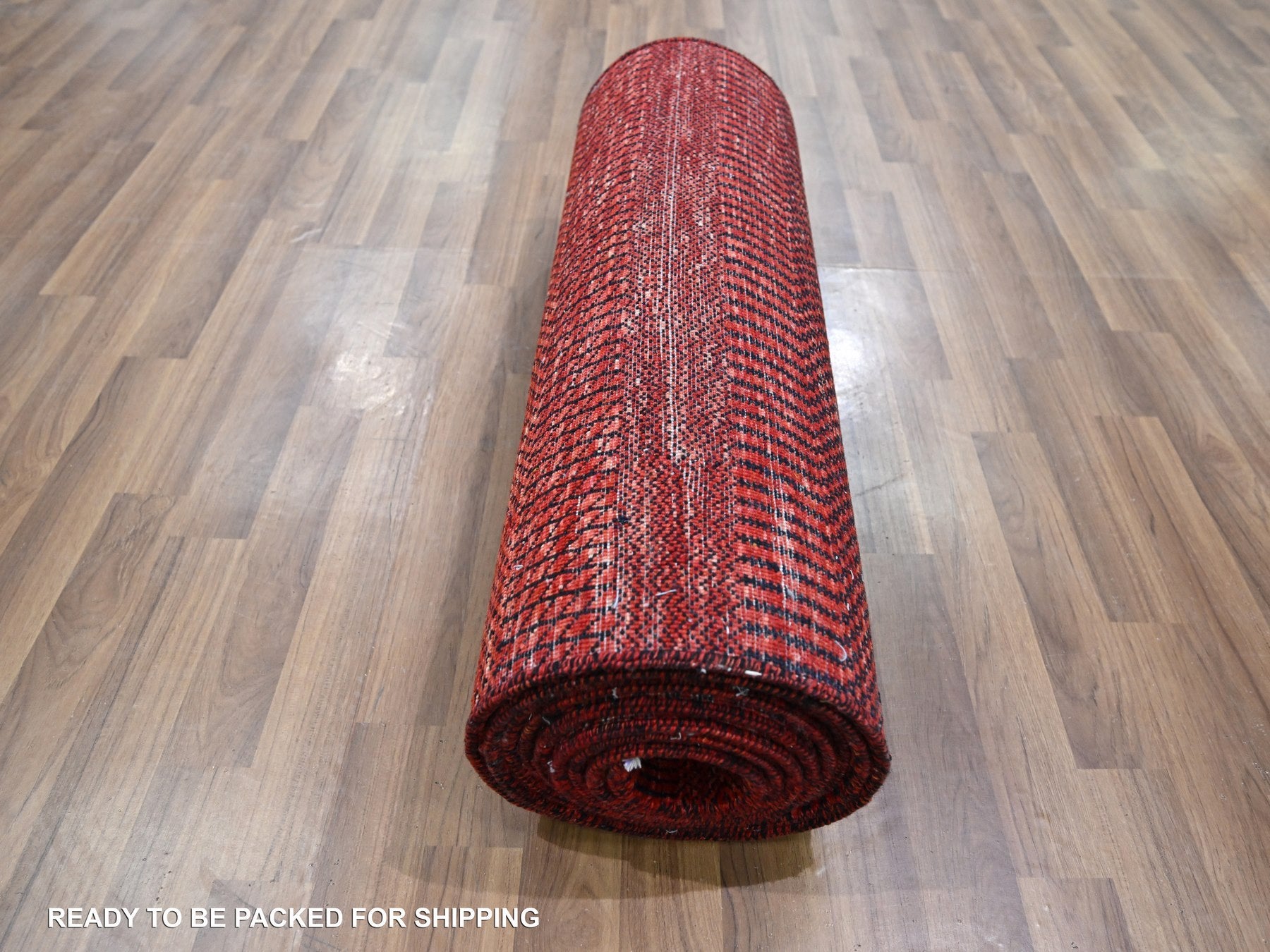 Modern / Contemporary hand-knotted wool/silk runner in Red, 2'5" x 13'11" — SKU O076318 (view 5)