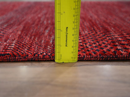 Modern / Contemporary hand-knotted wool/silk runner in Red, 2'5" x 13'11" — SKU O076318 (view 6)